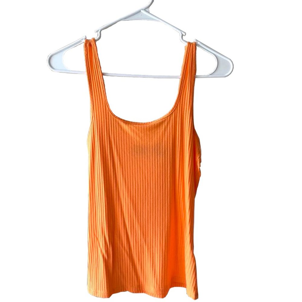 NWoT RACHEL ZOE Neon Orange Sleeveless Scoop Neck Ribbed Tank Top Size M